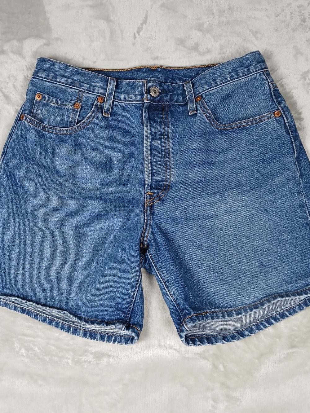 Levi's 501 Mid Thigh Shorts 29 Women's High Rise Button Fly Blue Denim